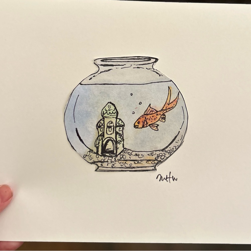 Gold fish print watercolor and ink prints art 8.5x11in signed & numbered